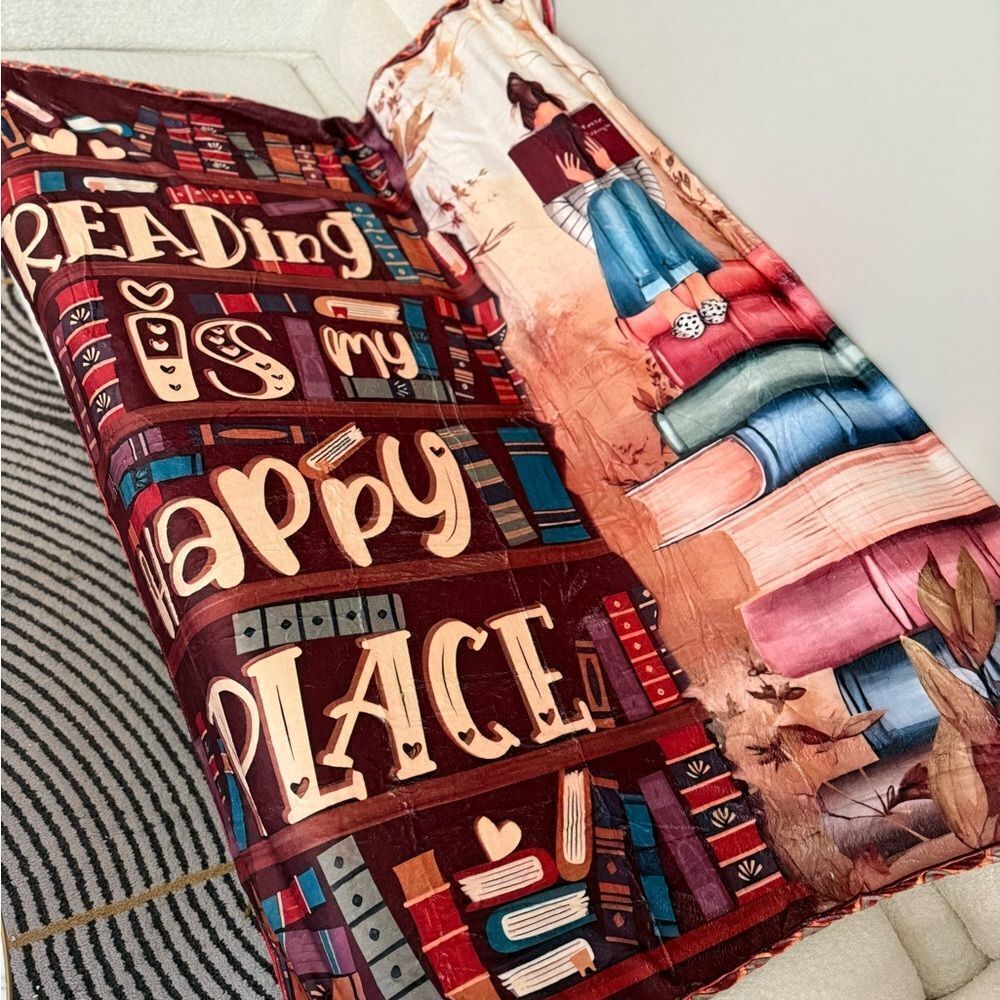 Cozy "Reading Is My Happy Place" Printed‎ Blanket, Super Soft, Warm, 50 x 60 - Picture 6 of 12